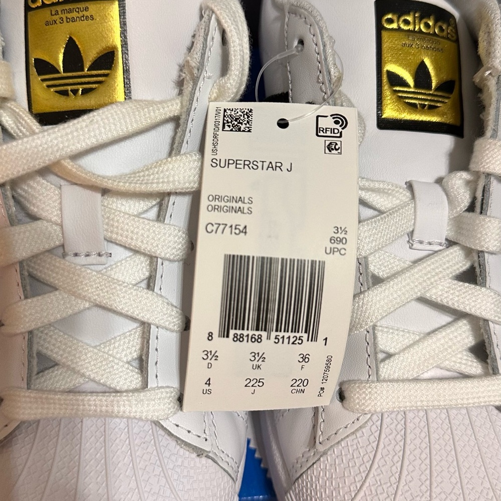 Adidas Superstar J Originals C77154 White with Black Stripes (NEW) - Picture 4 of 5